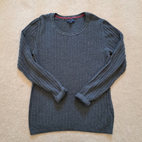 Tommy Hilfiger Sweater Grey Cable Knit Crewneck Size XL Long Sleeved Classic - Picture 12 of 12